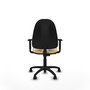 Silla de oficina Algarra con mecanismo Contacto permanente básico tapizada con Similpiel color Crema. Equipada con Base poliamida negra, Brazos 1D y Ruedas de nailon 50 mm