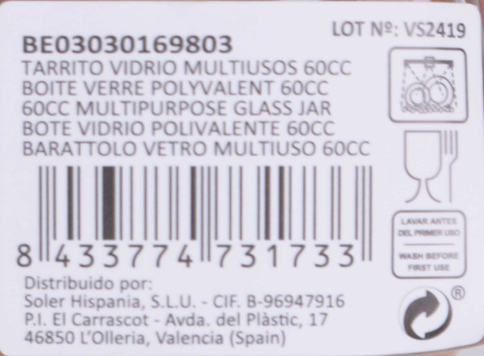 Mediterraneo Tarrito Vidrio Multiusos 60 cc 4.4 cm (ancho) x 5.5 cm (alto) x 4.4 cm (largo) (72 Unidades)