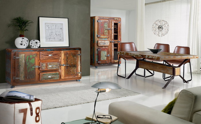 Giner y Colomer Mesa Comedor Madera Reciclada Base Metal Multicolor 200 cm