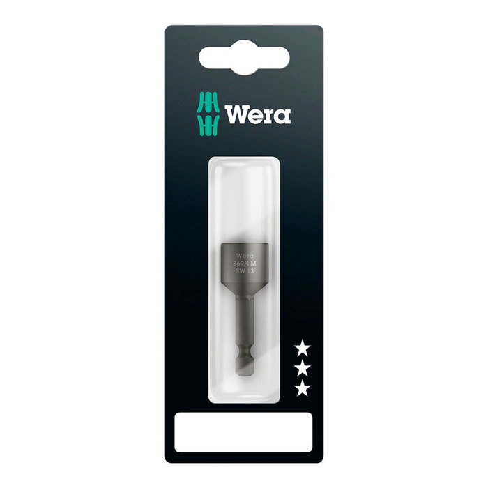 Wera Punta con vaso magnético M13 x 50 mm, para tornillos hexagonal exterior, accionamiento 1/4" - Compatible DIN ISO 1173-F 6.3