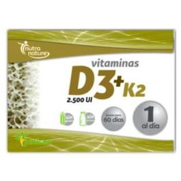 PINISAN Vitamina D3+K2 60 Cápsulas para Mantenimiento Óseo, Dental y Cardiovascular