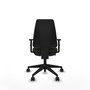 Silla de oficina Elche con mecanismo Contacto permanente básico tapizada con Tela color Negro. Equipada con Base piramidal negra, Brazos 1D y Ruedas 65mm nailon