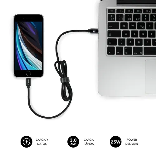 Subblim Cargador Pared Ultra Rápido 2xUSB PD25W QC3.0 SUBCHG-3WPD11 con Cable USB C a USB C y Lightning Negro