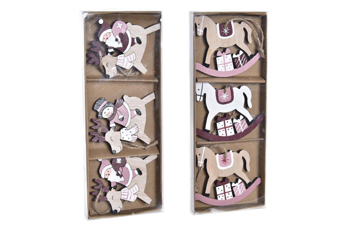 DKD Home Decor Set de 3 Decoraciones Colgantes de MDF Surtidas