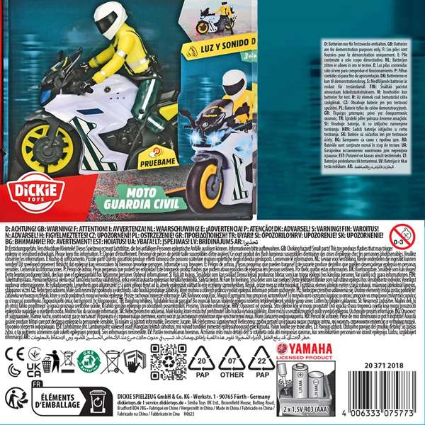 Smoby Moto Fricción Guardia Civil con Figura, Luz y Sonido 17 cm
