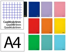 Liderpapel Cuaderno Espiral Smart A4 80 Hojas Cuadro 6 mm Tapa Blanda Colores Surtidos