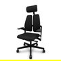 Silla de oficina Xilium con mecanismo Sincro autopesante tapizada con Tela color Negro. Equipada con Base poliamida negra, Brazos 3D, Cabecero 2D y Ruedas 65mm autofrenantes