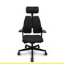 Silla de oficina Xilium con mecanismo Sincro autopesante tapizada con Tela color Negro. Equipada con Base poliamida negra, Brazos 3D, Cabecero 2D y Ruedas 65mm autofrenantes