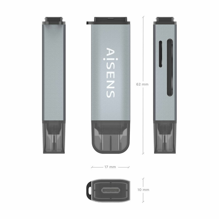 AISENS Multilector Externo ASCR-2C10-GR Gris USB-C