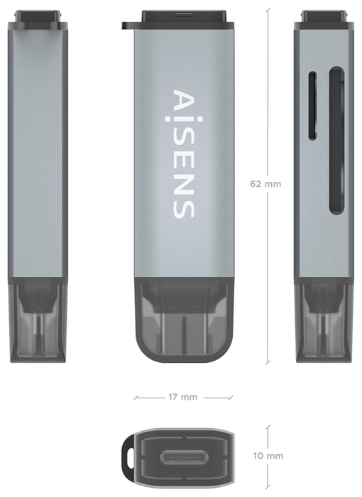 AISENS Multilector Externo ASCR-2C10-GR Gris USB-C