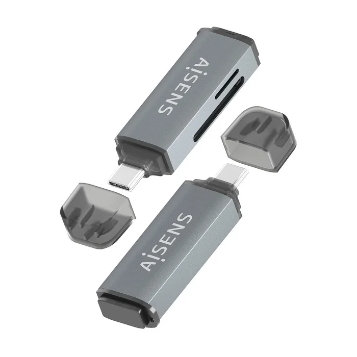 Aisens ASCR-2C10-GR Lector de Tarjetas SD, Micro SD, MMC, USB-C (3.2 Gen 1) Plug & Play - Color Gris