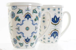 DKD Home Decor Mug Infusiones Tradicional Azul Blanco Porcelana 12 Unidades 380ml Apto Microondas Lavavajillas 12 x 9 x 11 cm
