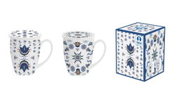 DKD Home Decor Taza de Porcelana para Infusiones Azulejos Retro 2021 Azul y Blanco 380ml