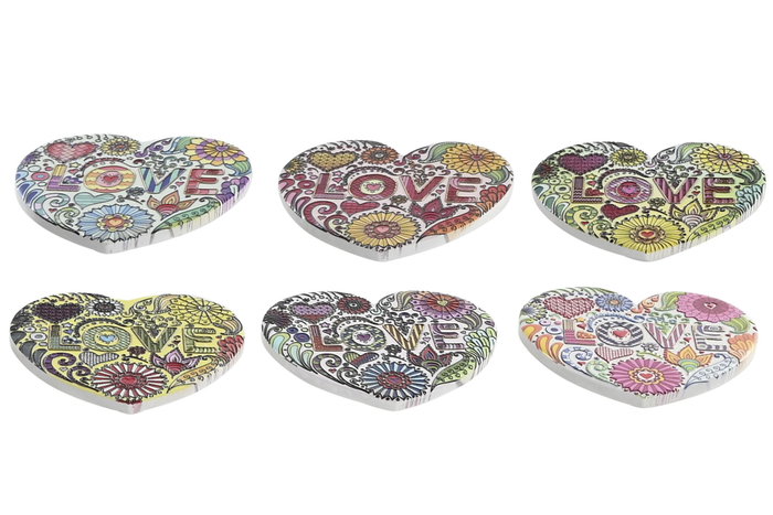 DKD Home Decor Posavasos de Dolomite Corazón Multicolor (Pack de 6)