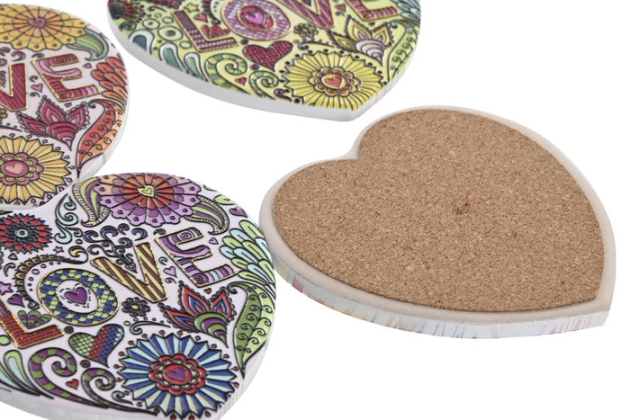 DKD Home Decor Posavasos de Dolomite Corazón Multicolor (Pack de 6)