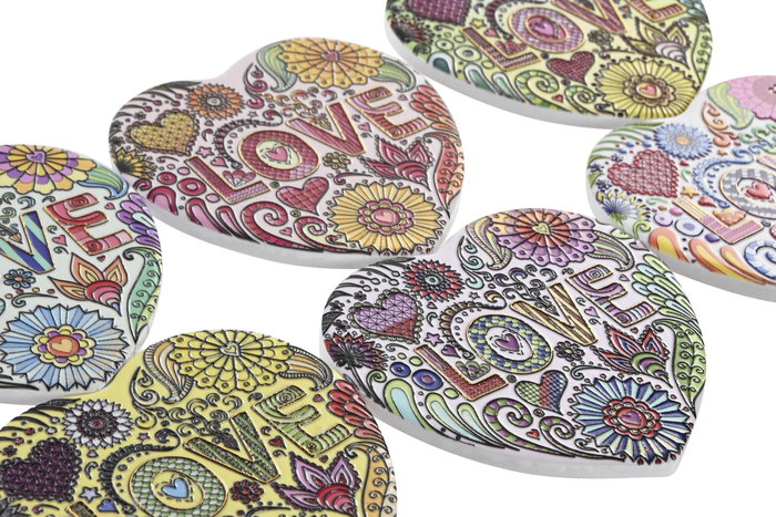 DKD Home Decor Posavasos de Dolomite Corazón Multicolor (Pack de 6)