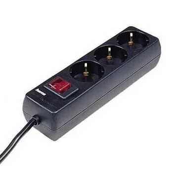 Hama Regleta de Alimentación con Interruptor Iluminado, 3 Tomas AC 230V, Cable 1.4 m, Negro - 00030392