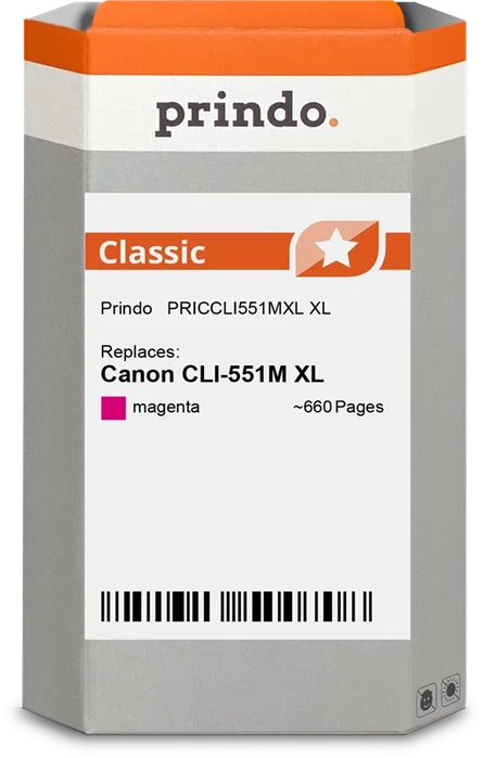 Prindo Cartucho de tinta magenta PRICCLI551MXL Classic XL ~660 páginas 11ml para Canon CLI-551m XL (6445B001) Prindo Cartucho de tinta magenta PRICCLI551MXL Classic XL ~660 páginas 11ml para Canon CLI-551m XL (6445B001)