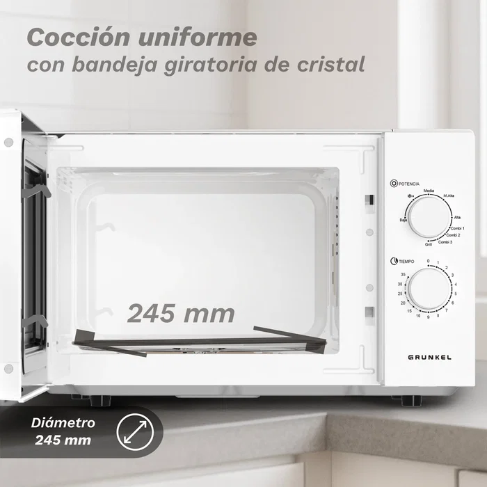 Grunkel MWG-25GRILL Microondas con grill 25L Blanco y Negro