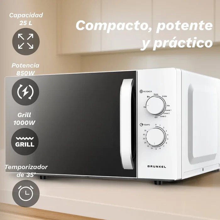 Grunkel MWG-25GRILL Microondas con grill 25L Blanco y Negro