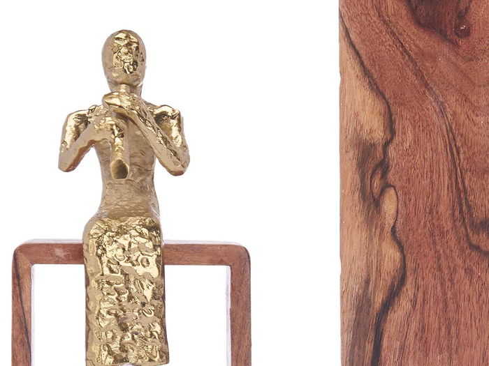 Giftdecor Figura Metal Flauta Oro con Soporte Madera 13 x 27 x 13 cm (Set de 6)