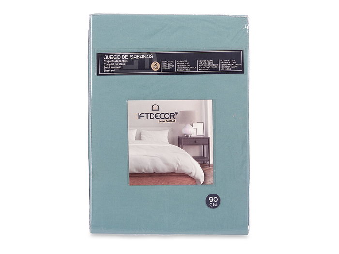 Giftdecor Set 3 Sábanas 90 cm Color Verde Menta (Encimera 160x245cm, Bajera 90x200cm, Almohada 45x110cm) (Set de 12)