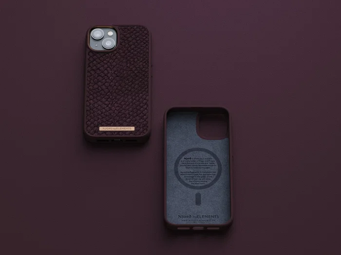 byELEMENTS Funda Njord para iPhone 14 con MagSafe - Piel de Salmón Reciclada, Color Rojo Rust, Protección MIL-STD-810H para pantalla de 15.5 cm (6.1")