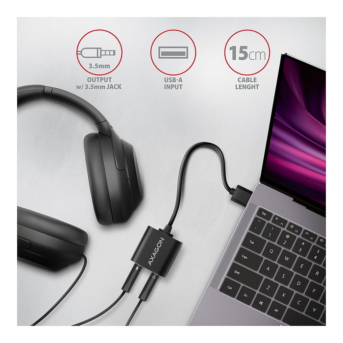 Axagon ADA-12 Mini-adaptador de audio estéreo USB 2.0, 15 cm