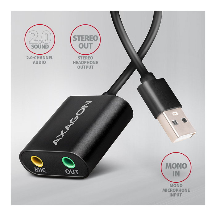 Axagon ADA-12 Mini-adaptador de audio estéreo USB 2.0, 15 cm