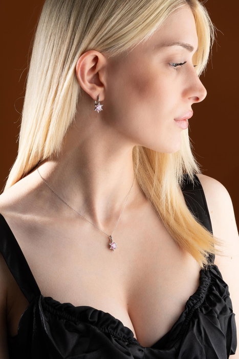 Heliophilia Silver NRZ999195 Conjunto de Collar y Pendientes de Plata de Ley 925 Baño de Rodio Circonita Rosa Plata y Rosa Elegante 148 caracteres