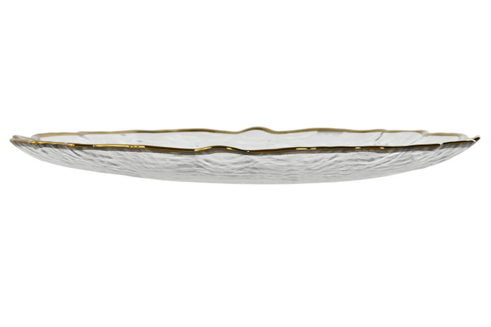 DKD Home Decor Plato de Cristal Transparente y Dorado 26,7x26,7 cm