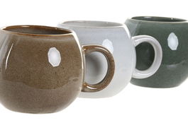 DKD Home Decor Jiahua 25 Taza Beige Gris Verde Gres Esmaltado 510ml Apto Microondas Lavavajillas 15x12x9 cm (12 Unidades)