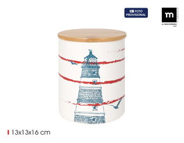 Inde Tarro de Cocina Faro de Bambú con Tapa - Diámetro 13 cm, Altura 16 cm (24 Unidades)