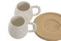 DKD Home Decor Set de 6 Tazas de Café de Porcelana y Bambú Blancas con Corazón 150ml 7.5x7x10.5cm Apto Microondas y Lavavajillas
