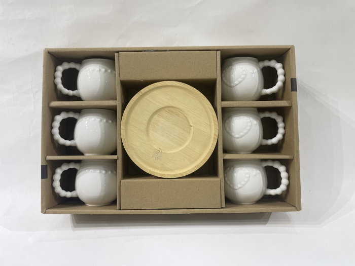 DKD Home Decor Set de Café Corazón de Porcelana Blanco, 6 Piezas