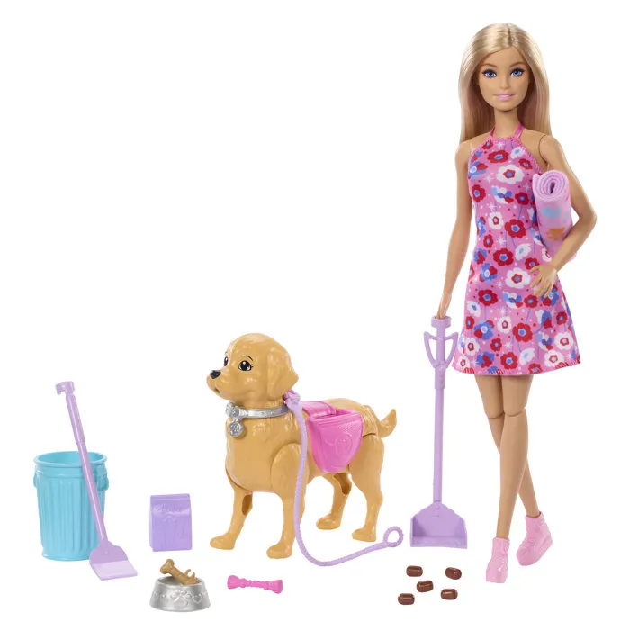 Mattel JJB46 Muñeca Cachorro que Camina con Entrenamiento para Ir al Baño y Accesorios Incluidos