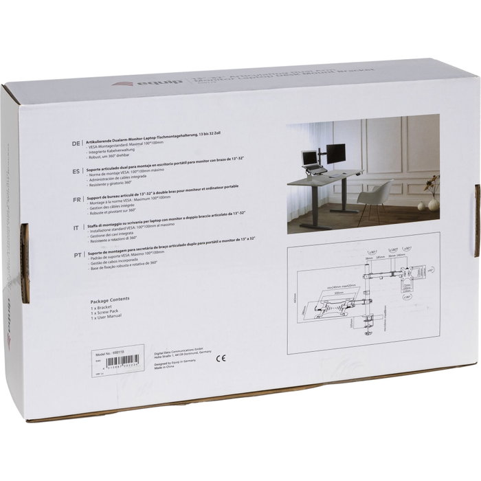 Equip Soporte de Doble Brazo para Monitor y Portátil 13-32 pulgadas Equip Soporte de Doble Brazo para Monitor y Portátil 13-32 pulgadas