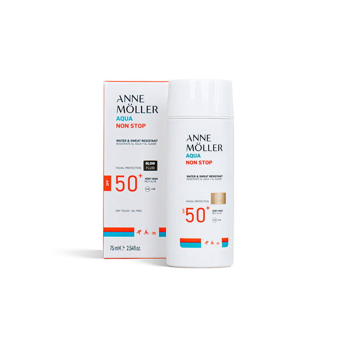 Anne Möller Aqua Non Stop Protector Solar Facial SPF50+ Resistente Agua Sudor Efecto Glow 75 ml