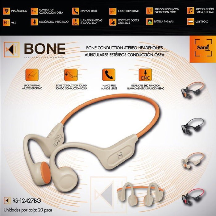 SAMI Auriculares Sami BONE con Tecnología de Conducción Ósea, Batería 140mAh con Microfono