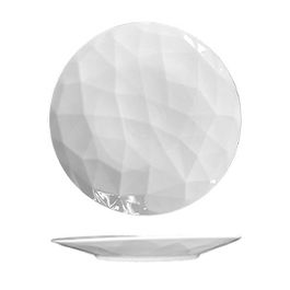 Summa Plato Llano Coupe Diamond, Vajilla Porcelana Grabada Color Blanco Marfil, Diseño por Santos Bregaña, Diámetro 26 cm (Set de 4)