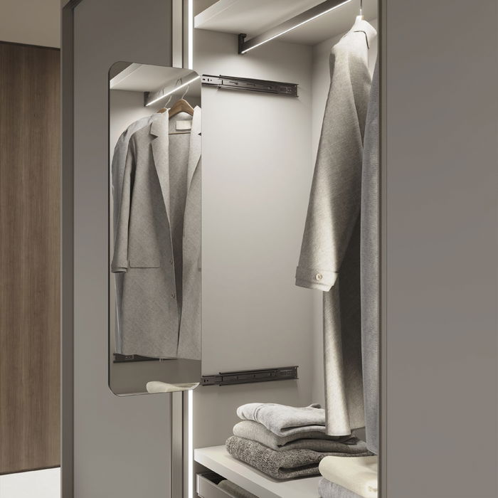 Emuca Espejo extraíble para interior de armario Quartz, con giro 180°, 1.000x300mm, Aluminio, vidrio y acero, Titanio