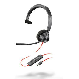 Poly Auriculares Monoaurales Blackwire 3310 USB-C para Ordenador con Micrófono Boom y Certificado UC, Negro