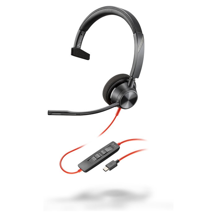 HP Poly Auriculares Mono Blackwire C3310 USB-C/A Negro, Incluye Adaptador, Compatible con Windows, Mac, Android, iOS, 103 g