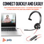 HP Poly Auriculares Mono Blackwire C3310 USB-C/A Negro, Incluye Adaptador, Compatible con Windows, Mac, Android, iOS, 103 g