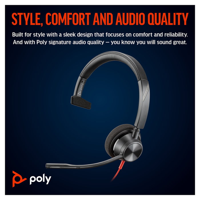 HP Poly Auriculares Mono Blackwire C3310 USB-C/A Negro, Incluye Adaptador, Compatible con Windows, Mac, Android, iOS, 103 g