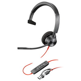 HP Poly Auriculares Mono Blackwire C3310 USB-C/A Negro, Incluye Adaptador, Compatible con Windows, Mac, Android, iOS, 103 g