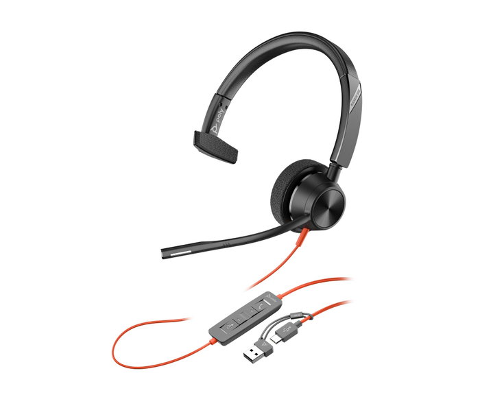 Poly Blackwire 3310 Monoaural USB-C con Adaptador USB-C/A
