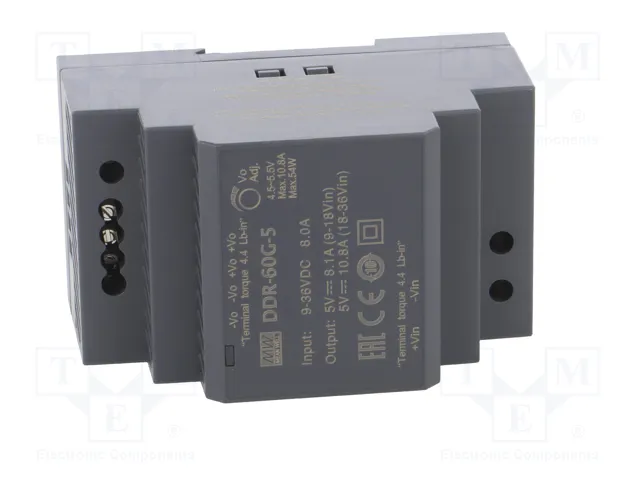 Mean Well Convertidor de voltaje 5V/10,8A IN: 9~36VDC para riel DIN