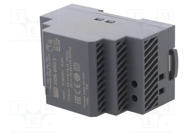 Mean Well Convertidor de voltaje 5V/10,8A IN: 9~36VDC para riel DIN