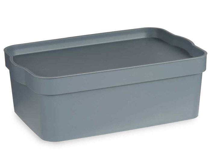 Kipit Caja de Plástico con Tapa, 6 Litros, Color Gris, 21.5 x 11 x 32 cm (Ancho x Alto x Largo) (Set de 12)